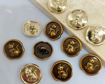 6pcs Metal Shank Buttons: Cat Design, Clothing Accessories (17.5-23mm)