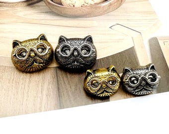 Metal Cat Head Shank Buttons: Decorative Coat Sweater Fasteners - 6pcs