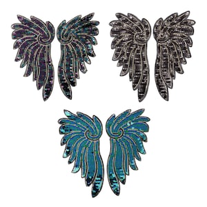 Pair of Sequin Wing Patch, Black Angel Wings Applique, Large Sequins Angel Wings Patches, Embroidery Wing Patch For Cloth, Craft Decoration