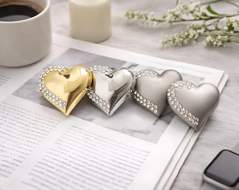 10pcs Rhinestone Heart Metal Buttons 18-23mm, Gold & Silver Shank Buttons for Sweater, Coat, Cardigan DIY