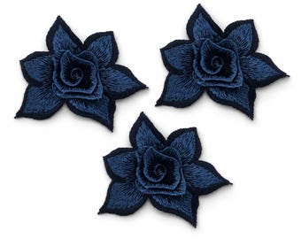 5PCS 3D Blue Rose Applique Patch 7.5x8.5cm, Embroidered Flower Sew On Applique, Floral Clothing Decoration