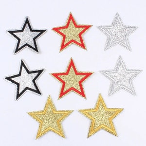 5pcs Glitter Star Iron On Patches: Sparkling Embroidered Applique