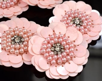 Sequin Flower Applique: Pink Rhinestone Beaded Patches