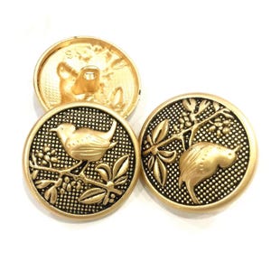 Vintage Gold Bird Metal Buttons: Round Shank, 18-25mm (10pcs)