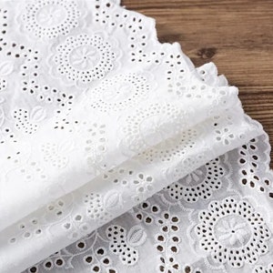 Off White Embroidered Cotton Lace Trim: 12.6&quot; Wide Floral Scalloped Edge