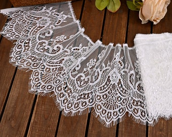 Chantilly Eyelash Lace Trim – 7.08'' Wide, Floral Stretch Lace, 3 Yards - 31 colors