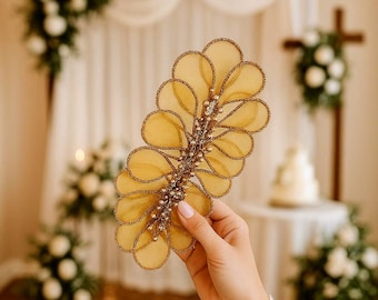 3D Strass Blumen Applikation: Gold Flower Patch für Brautspitze