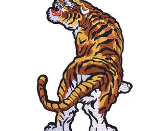 Stor tigerbroderiapplikation: Strykbar jacklapp