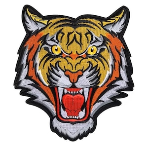 Tigerkopf Applikation: Brüllende Raubkatze Aufnäher