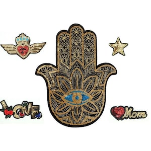 スパンコールのハムサハンドアイロンパッチ：ボヘミアン風の服のアップリケ