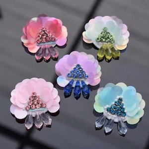 Applicazioni di fiori di paillettes: toppe per abiti con perline e strass (5 pezzi)