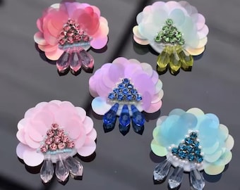 Sequin Flower Appliques: Rhinestone Beaded Dress Patches 5x5.5cm - (5pcs)
