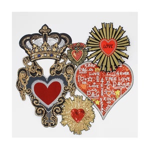 Set van 2 pailletten heilig hart opstrijkpatches - borduurwerk gouden pailletten appliqué - patch voor jas - opstrijkbare patches - naai patches