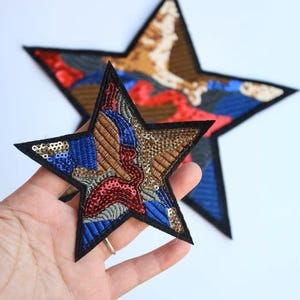 Sequin Star Embroidered Patch: Iron On/Sew On Clothing Applique