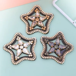 5-10-20pcs 5*5cm Rhinestone Star Patches - Denim Patches - Iron on Beaded Patch - Embroidered Beaded Patches - Vintage Beaded Patch - DIY