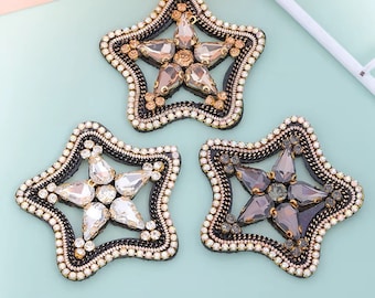 Rhinestone Star Patch: Beaded Denim Applique - 5pcs