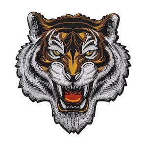 Broderad lapp med tigerhuvud: Stryk-på-applikation