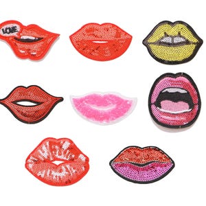 2pcs Red Sequin Lip Patch, Iron-on Applique Patch, Trendy Patch For Clothing, Red Lips Patches, Kiss Lips Patch, Jacket Patches, Sew On