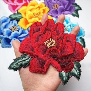 Peony Flower Embroidery Applique Patch: Floral Sew On Patch