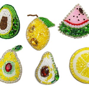 Beaded Fruit Applique Patch, Avocado Lemon Watermelon Embroidered Badge, DIY Clothing Accessory, 1pcs