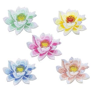 1pcs Embroidered Pink Floral Applique Patches, Lotus Patch, Embroidery Patch Flower, Floral Embroidered DIY Applique, Floral Jacket Patches