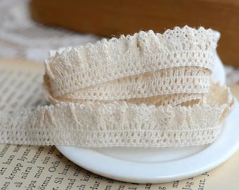 Ivory Cotton Stretch Lace Trim 0.63 inch: Floral Scalloped Edge, 5 Meters