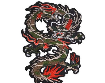 Large Embroidered Dragon Applique: Asian Style Sew-On Patch (23x31CM)