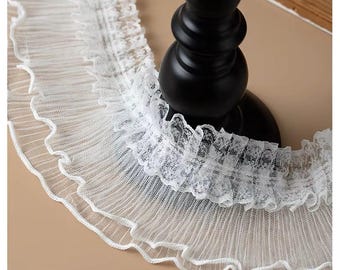 11 cm Weiße Rüschenborte, plissierte Borte, gekräuseltes Mesh-Spitzenband für Tutu-Kleid - 10 Meter