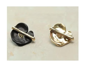 Vintage Metal Shank Buttons: Black & Gold Fashion Coat Fasteners (6pcs)