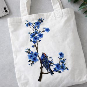 Plum Blossom Bird Embroidered Patch, Large Floral Applique, Sew On Clothing Decor -1pcs