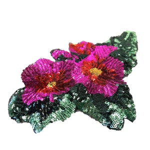 Parche floral con lentejuelas: Rosa 3D, para coser (25 x 15 cm)