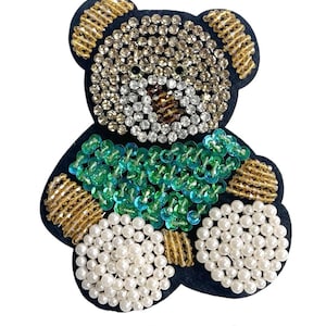 Beaded Crystal Bear Patches, Rhinestones Animal Applique Sew on Badges, Teddy Bear Patches, Beaded Patches, Trendy Patches - 1pcs