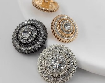 Crystal Rhinestone Metal Shank Buttons: Sewing Embellishments 18-25mm - 6pcs
