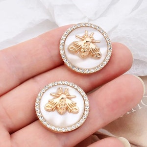 Rhinestone Bee Metal Buttons: Honeybee Shank Buttons for Blazers