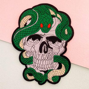 Snake and Skull Patch Embroidered Applique Patch, Skull Patch 22x17cm, Iron On Sew On Applique, Patches for Jackets, Backpack Patch, 1pc