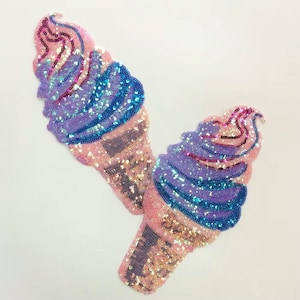2pcs Ice Cream Sequined Applique Patch, Paillette Patch, Sequin Badge, Sequins Ice Cream Patch, Big Sequin Patches, Patches for Clothing