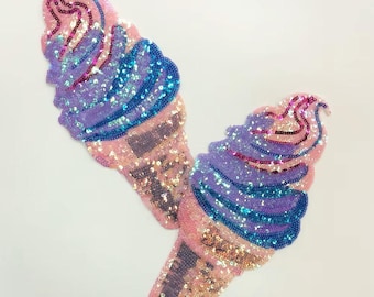 Ice Cream Sequined Applique Patch: Paillette Sequin Badge (2pcs)