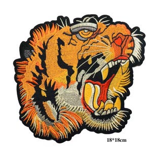 Roaring Tiger Head Patch: Embroidered Sew-On Applique