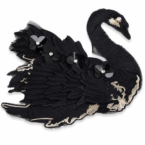 Large Black Swan Applique Patch 23x23cm, Embroidered Sequin Beaded Bird Sew On Patch for Dress Shirt Jacket, 1Pc