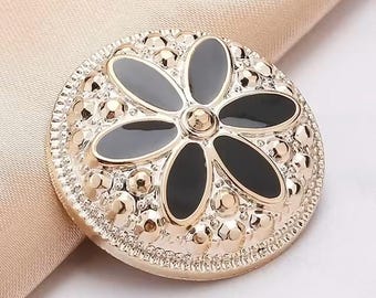 黒ボタン 25 mm 6個セット キラキラ光る花柄 - Etsy 日本