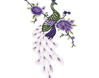 Large Embroidered Peacock Applique: Sew-On Costume Patch 57x40cm, 8 colors - 1pcs