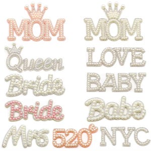 1pcs Pearl Patches Mrs Bride Babe Queen Mom Love Patches, Bride Patch, Embroidered Patch Applique, Pearl Letters, Wedding Applique