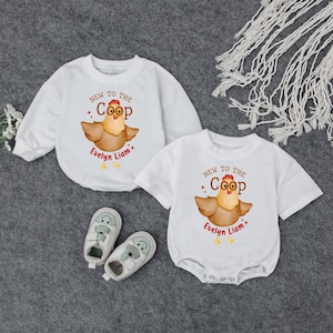 New To The Coop Baby Bodysuit, Chicken Baby Shower Gift, Personalized Baby Name Outfit, Farm Animal Baby Clothes, Cute Newborn Gift Idea