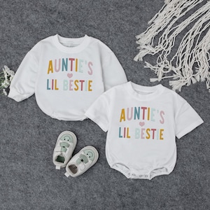 Auntie&#39;s Lil Bestie Romper, Baby Romper, Newborn Romper, Gift from Aunt, Auntie Baby Shirt, Pregnancy Announcement For Baby, Newborn Romper