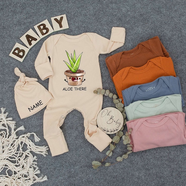 Custom Aloe There Set Bodysuit And Hat, Baby Sleepsuit Outfit, Cute Newborn Outfit,Going home outfit, New Mom Gift, Personalised Baby Romper