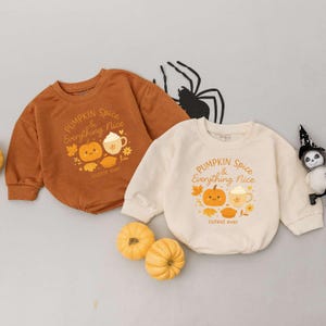 Pumpkin Spice & Everything Nice Baby Romper – Fall Baby Outfit – Cute Autumn Baby Bodysuit – Thanksgiving Newborn Clothes – Baby Shower Gift