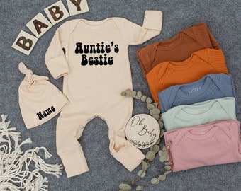 Custom Auntie's Bestie Bodysuit, Baby Sleepsuit Outfit, Cute Best Friend Newborn Outfit, Going home outfit, Auntie's Lil Dude, New Aunt Gift