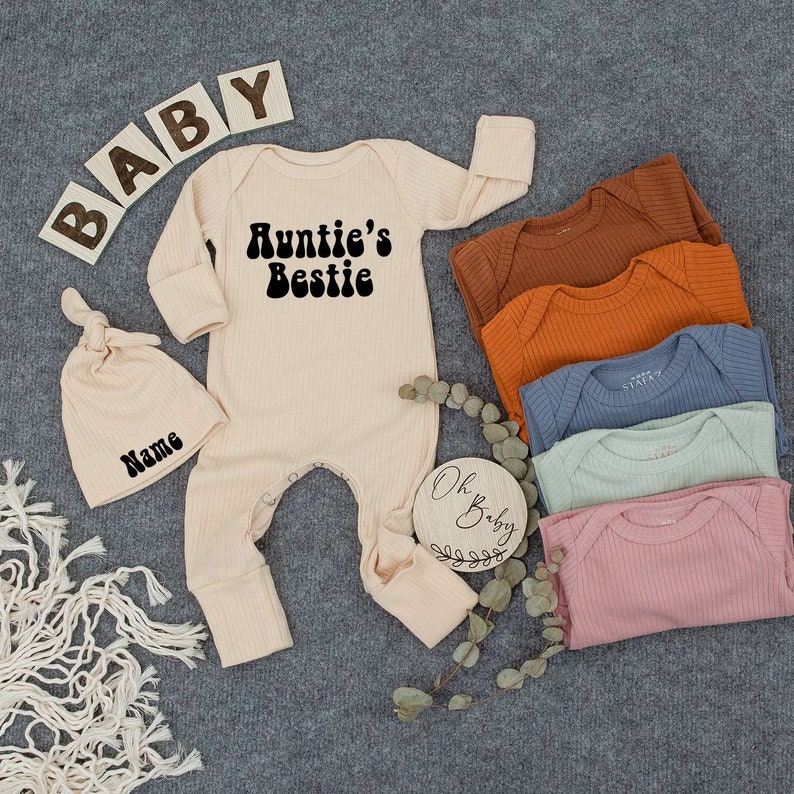 Custom Auntie's Bestie Bodysuit, Baby Sleepsuit Outfit, Cute Best Friend Newborn Outfit, Going home outfit, Auntie's Lil Dude, New Aunt Gift Natural