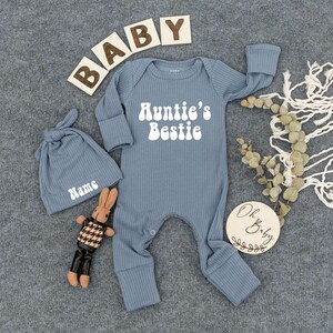 Custom Auntie's Bestie Bodysuit, Baby Sleepsuit Outfit, Cute Best Friend Newborn Outfit, Going home outfit, Auntie's Lil Dude, New Aunt Gift Blue