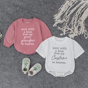Custom Sent With A Kiss From My Grandma In Heaven Romper, New Grandbaby Bodysuit, Baby Announcement, Newborn Bubble Romper, Baby Shower Gift